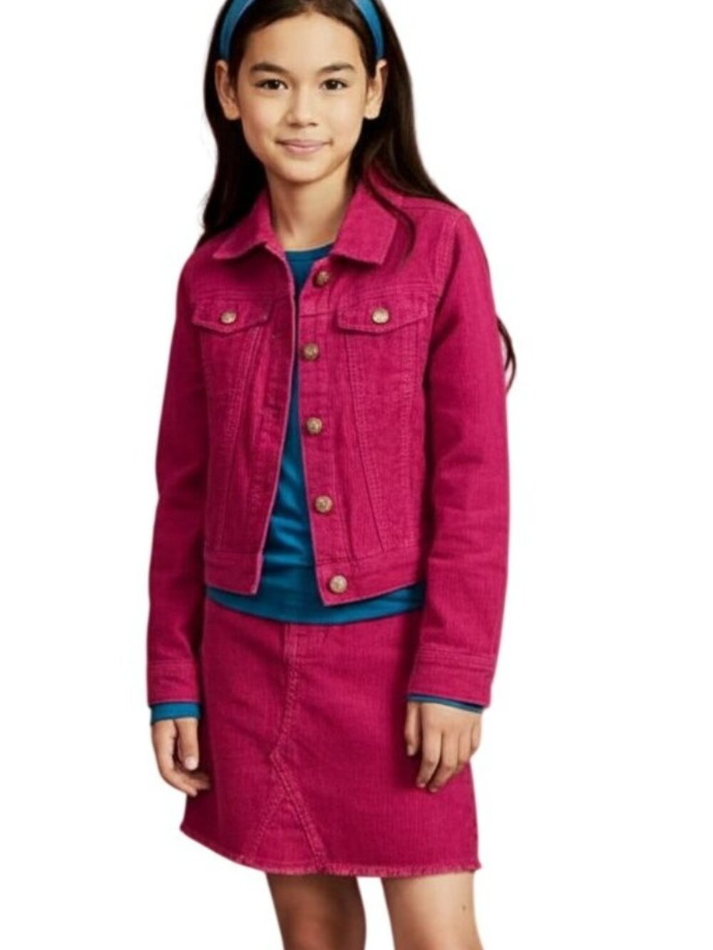 Kidpik Girls Festival Fuchsia Long Sleeve Classic Corduroy Jacket Size L (12)